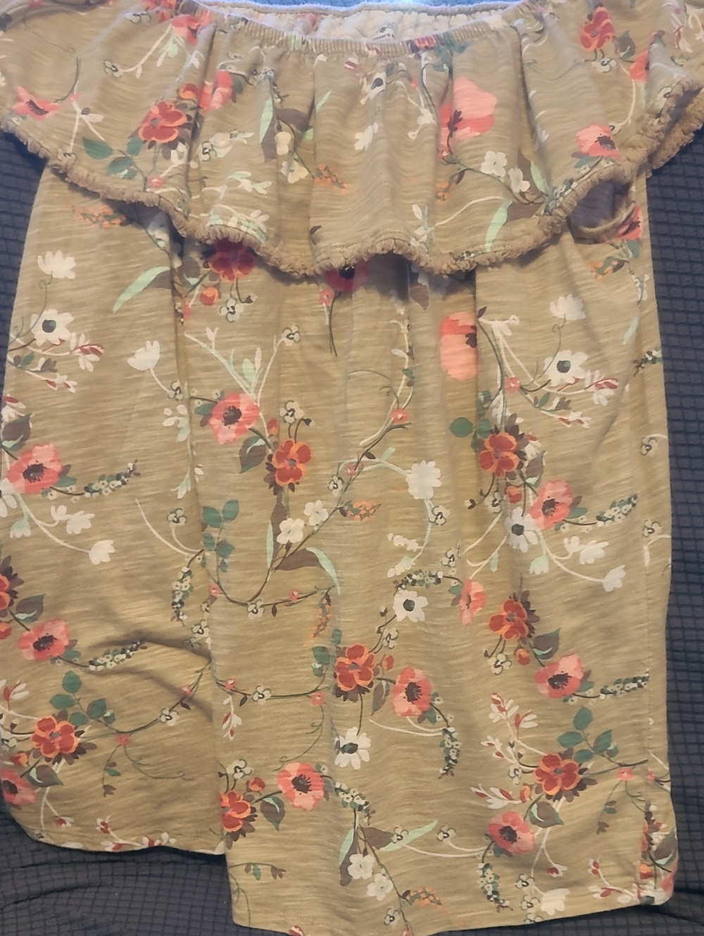 Tan Floral Coral Pink Off The Shoulder Top